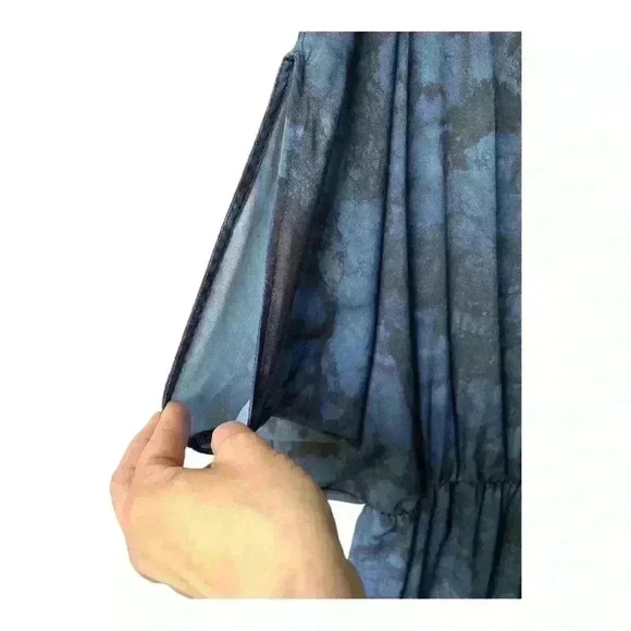 HALSTON Blue and Black Dyed Marble Print Tie Dye Jumpsuit Size Large - Picture 4 of 10